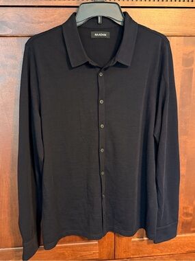 NAADAM Navy‎ Blue Long-Sleeve Button-Up Shirt Thin Ultra Fine Wool Blend #394